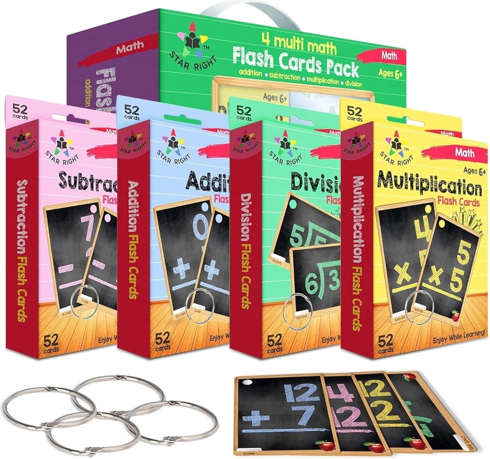 Comprehensive 208 Math Flash Cards for 1st-4th Grade | Color-Coded & Organized