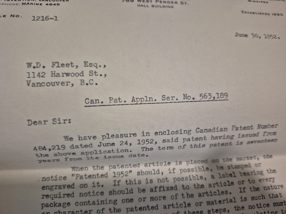 PATENT PAPERWORK for MAPLE EXTRACT - 1952 - 6650