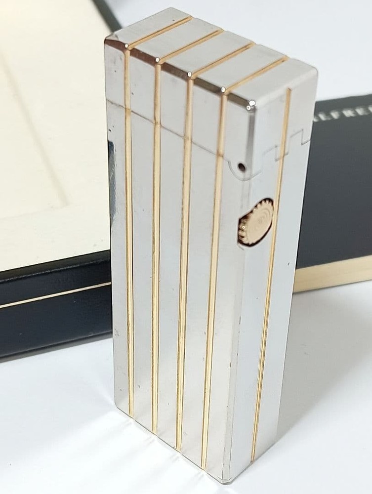 Working Dunhill Rollagas lighter silver gold with box