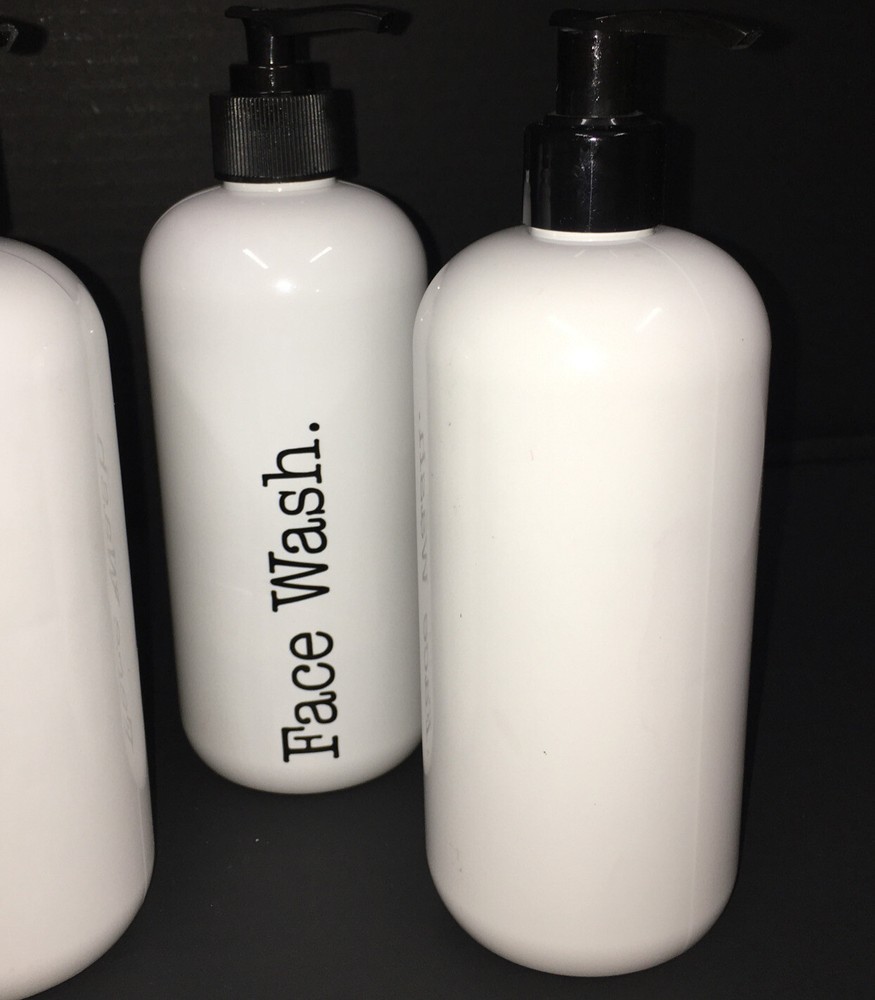Apothecary Empty White Plastic Bottles with Black Graphics,Pump 16 Oz