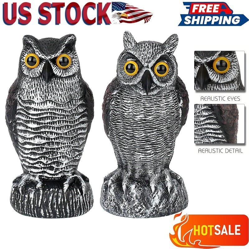 1-2PCS Owl Decoy Statue Protect Garden Yard Scare Birds Away Pigeon Repellent US