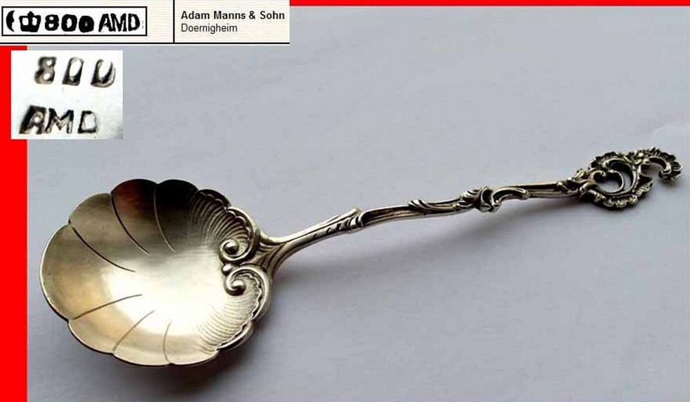 Rococo Spoon/ Serving Spoon, Adam Manns & Son, 800 Silver, around 1900 E438