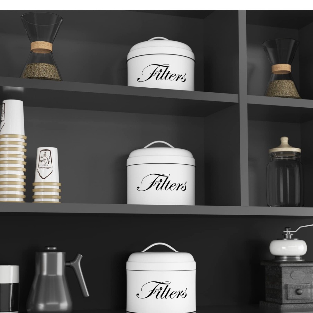 Coffee Filter Holder, White Basket Coffee Filter Storage with Lid, Round Coff...