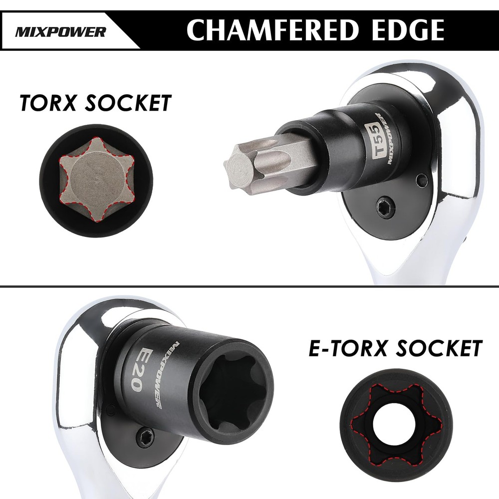 MIXPOWER 32PCS Torx Bit Socket Set, 14 Star Bits T8-T70,E4-E24(32PCS)
