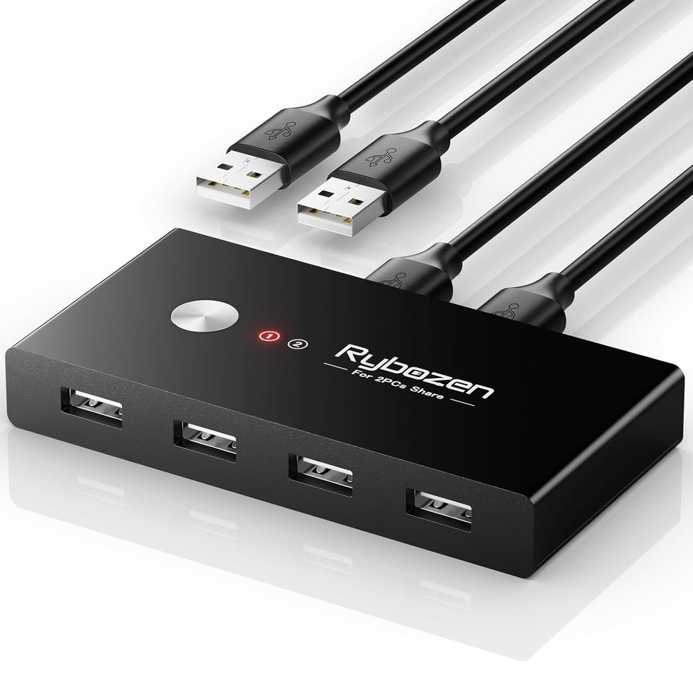USB Switcher 2 Computers, USB Switch 2 PC Sharing 4 USB Devices, 2 in 4 Out with