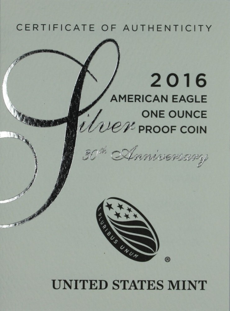 2016-W American Proof Silver Eagle Mint Issued COA (NO Coin)