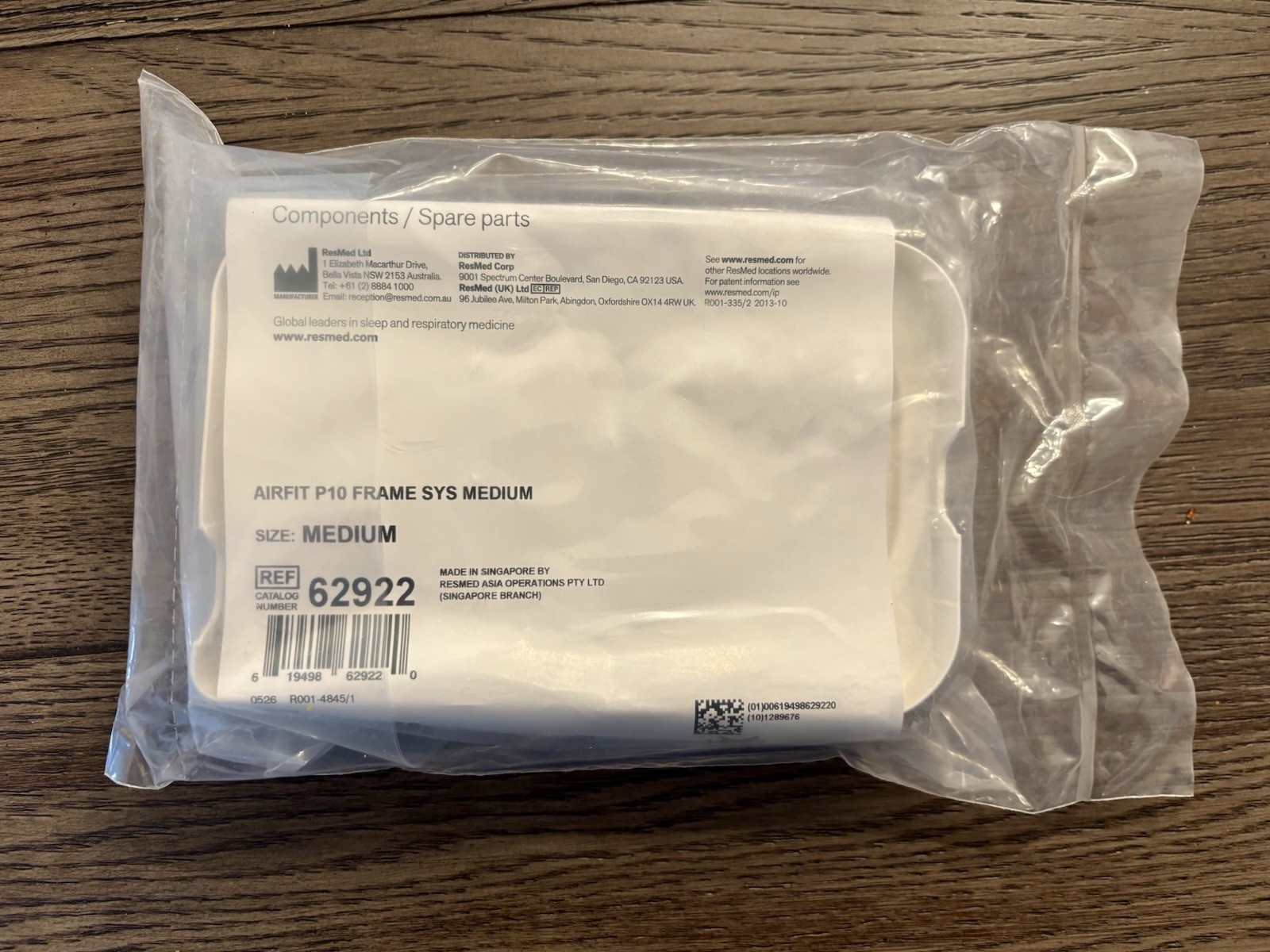 ResMed 62922 Airfit P10 Frame SYS Medium - SEALED Package