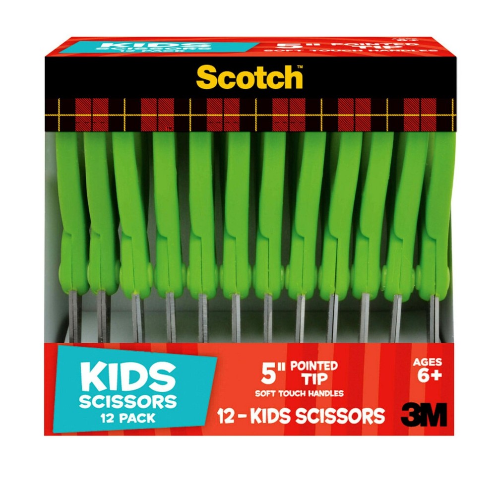 Soft Touch Kids Scissors 5" Pointed Tip Green 12 Count