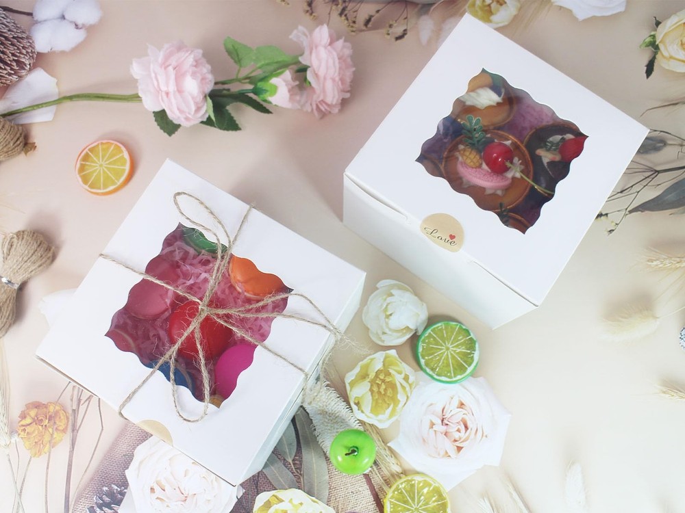 20 PCS Cake Boxes 6x6x5 Inch Bakery Boxes with Window White Cupcake Container