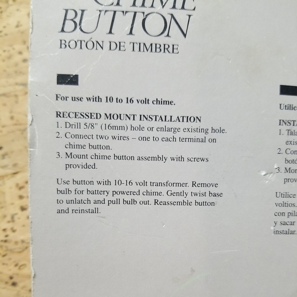 BROAN RC830 SOLID BRASS CHIME BUTTON RECESSED MOUNT-LIGHTED