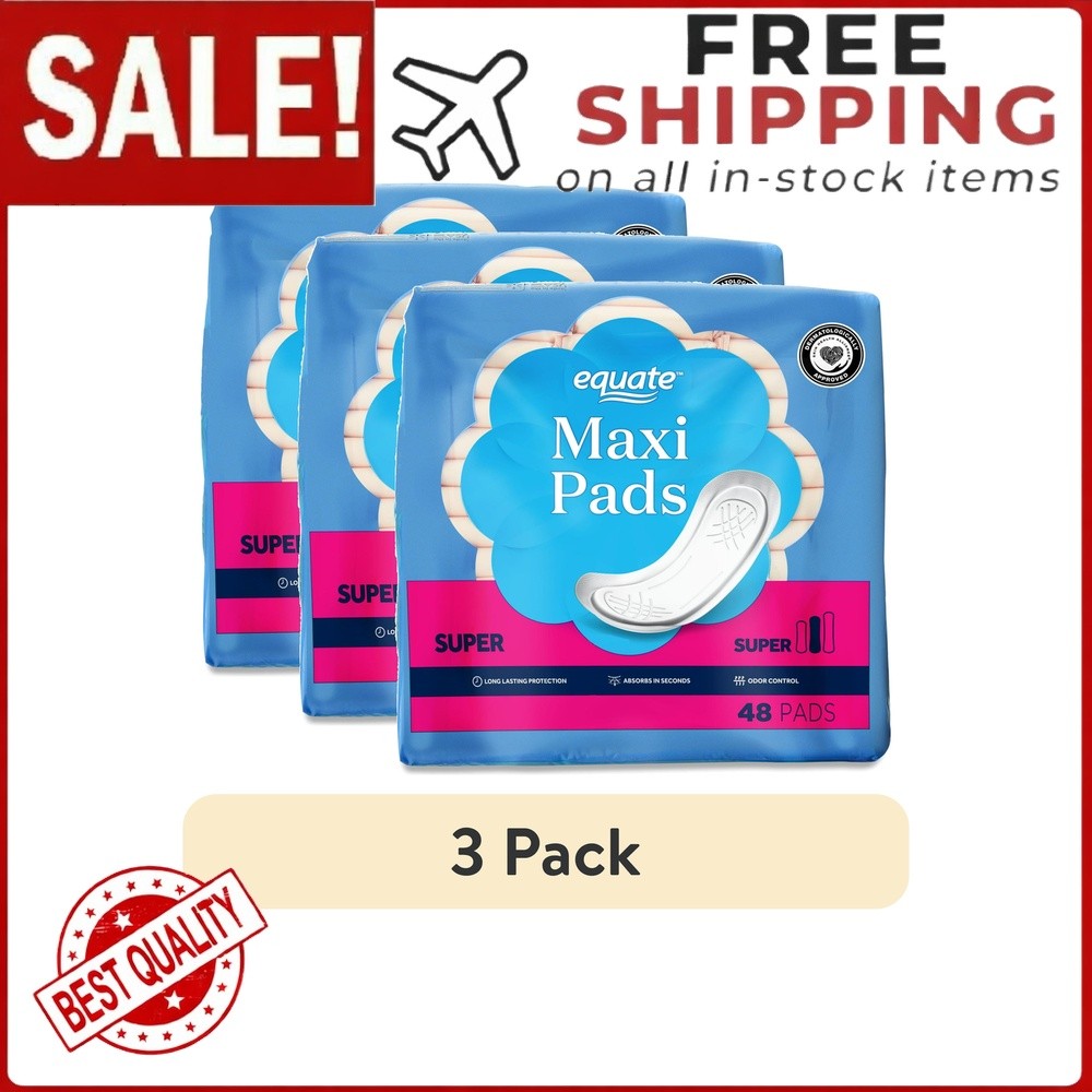 Equate Maxi Pads, Super (48 Count, 3-Pack)