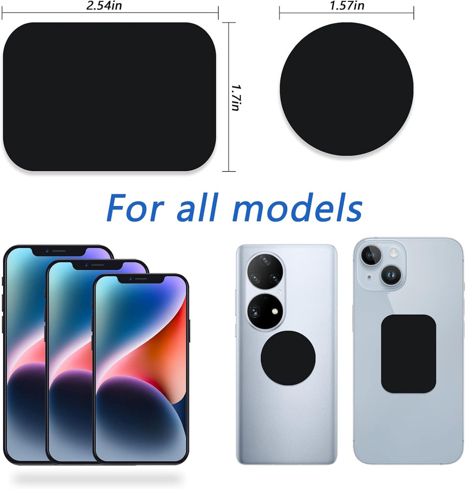 Phone Magnets - Universal Metal Plates, 2 Rectangular and 2 round with Adhesive,
