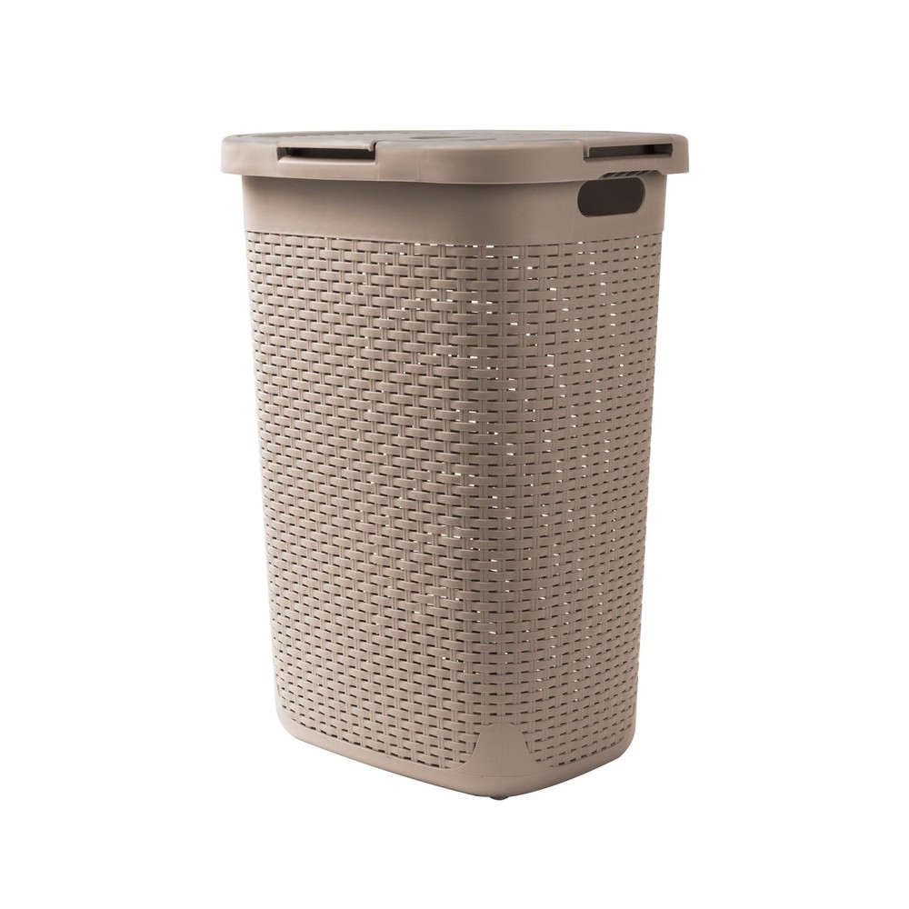 Mind Reader 60L Slim Laundry Hamper with Lid Space Saving Wicker Design