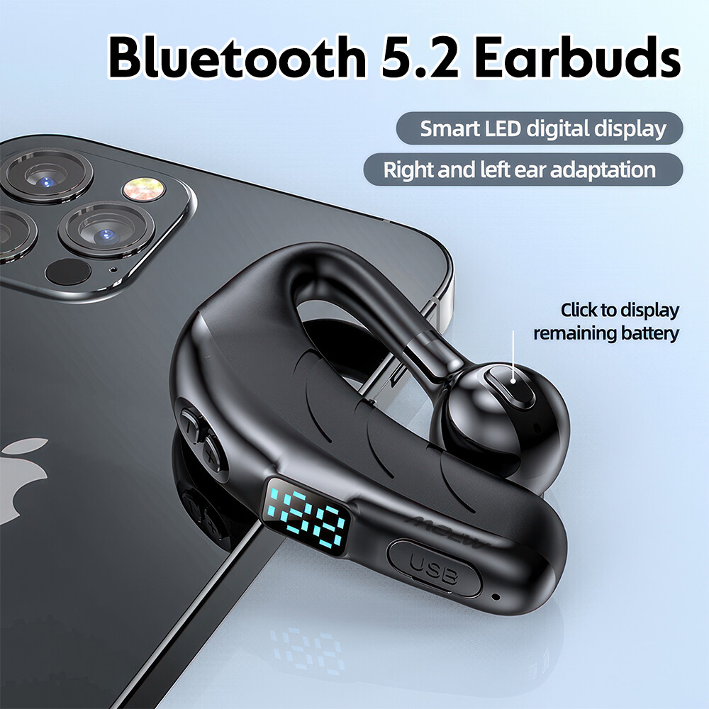 Bluetooth 5.2 Headset, Wireless Earpiece Single Ear Headphones for Cell Phone PC