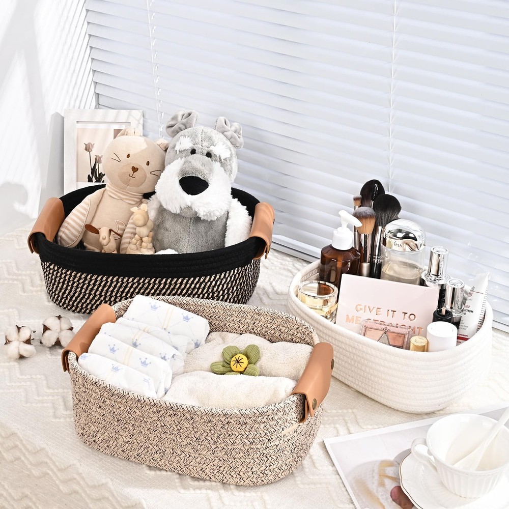 Small Baskets for Organizing, 4-Pack Storage Baskets for Shelves – Woven Bask...