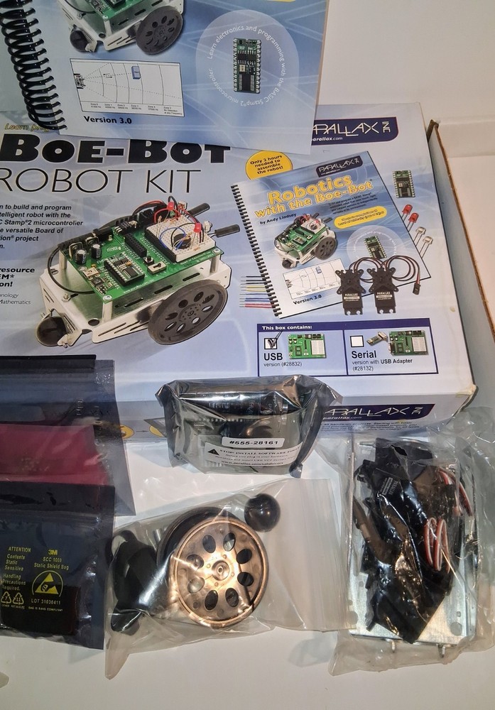 New Parallax Boe-Bot Robot Kit USB #28832 BASIC Stamp 2 STEM Educational Robotic