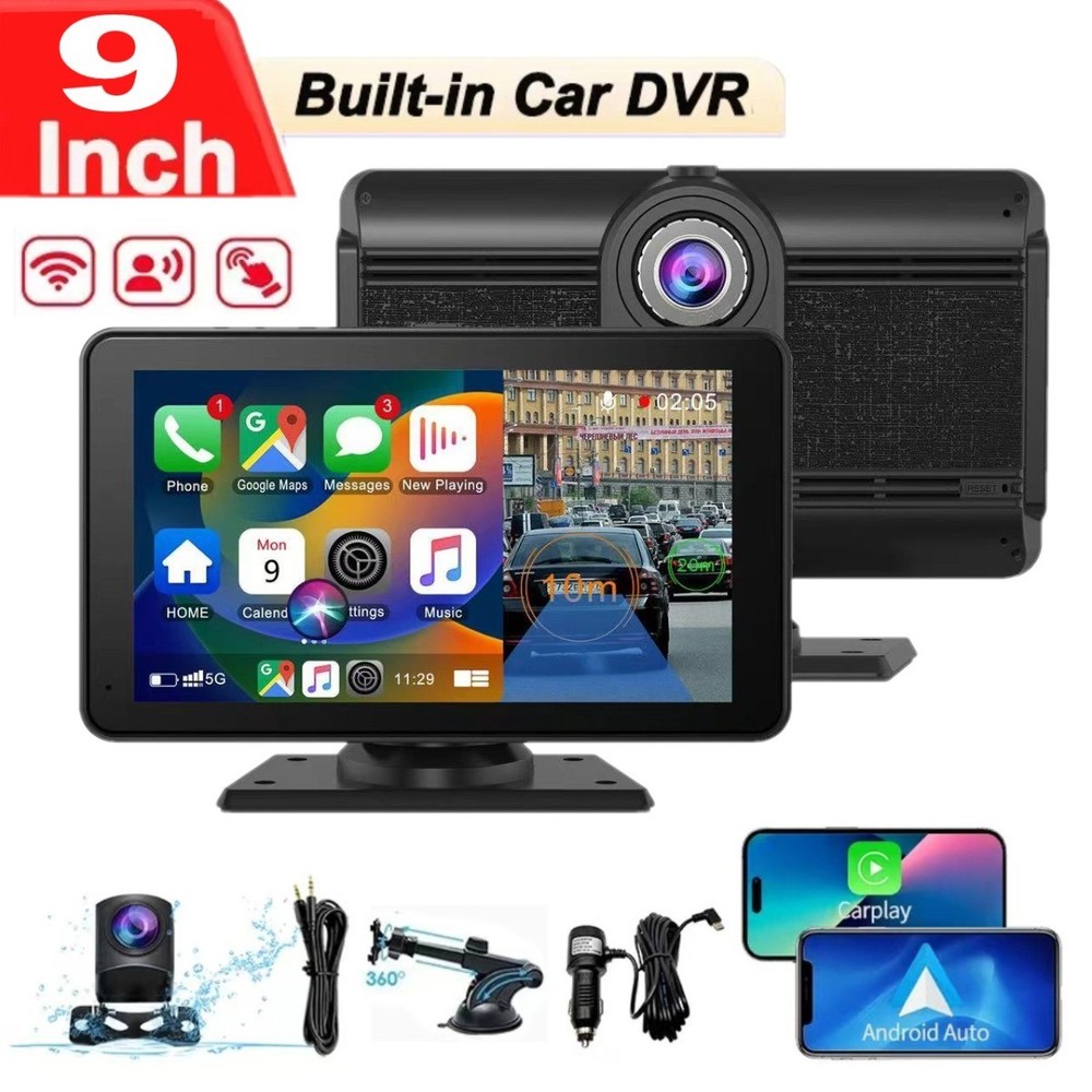 9" Touch Screen Carplay & Android Auto Car 4K Dash Cam with 1080P Backup Camera