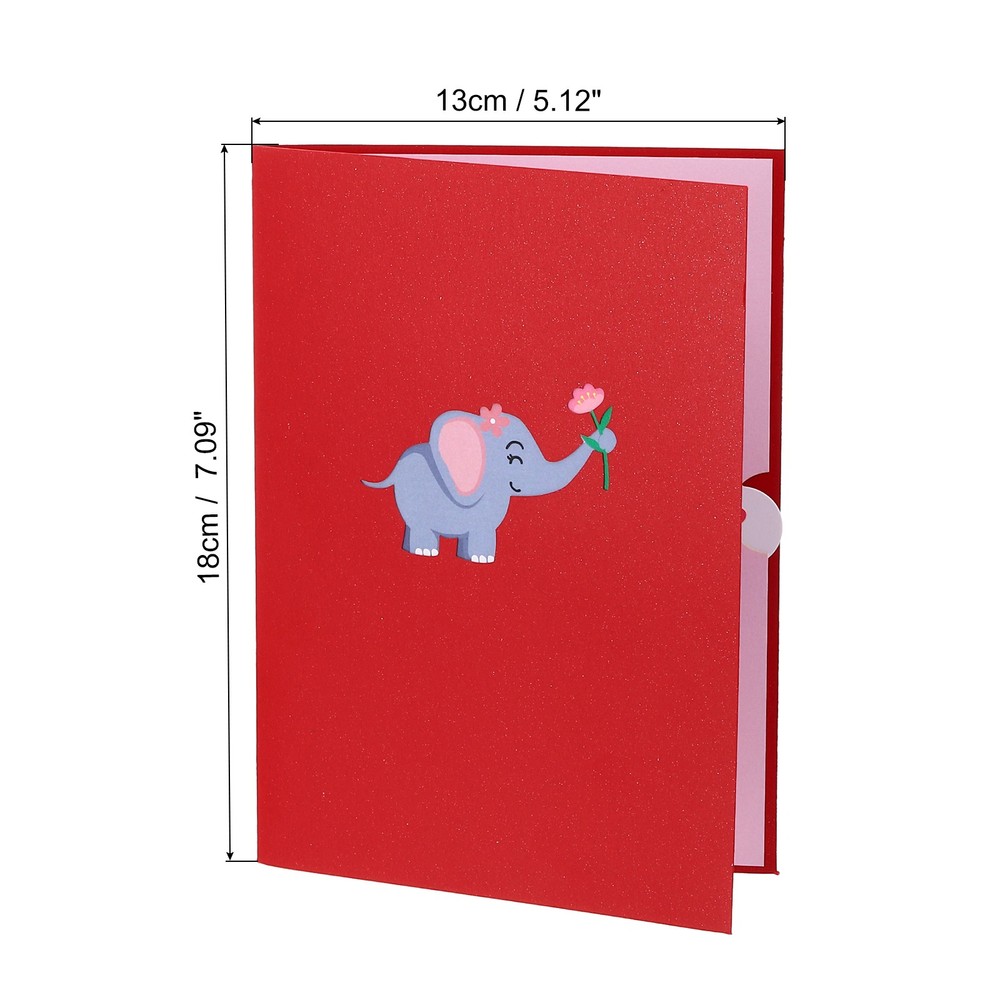 Elephant Design 3D Greeting Cards with Envelope&Note Card, Red