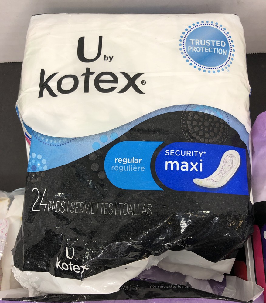 Lot Kotex Pads 66 Regular Security Overnight Tampons 39 Assorted Open Packaging