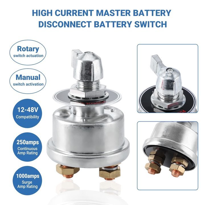 12-48V Master Battery Disconnect Switch Cut Shut Off Switch High Current 250A