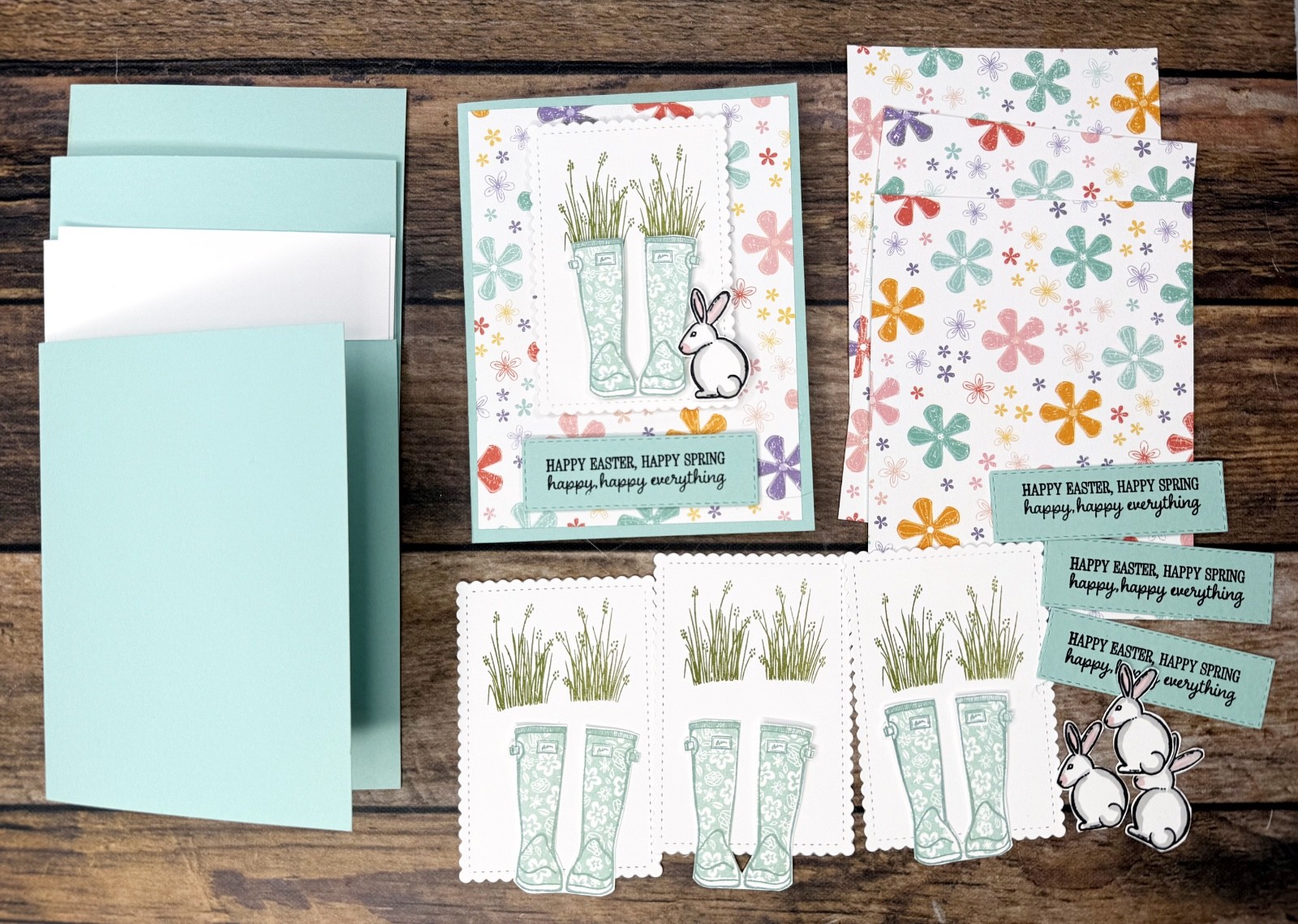 Stampin Up Card Kit Happy Easter Bunny Happy Spring Pool Party - Makes 4 Cards