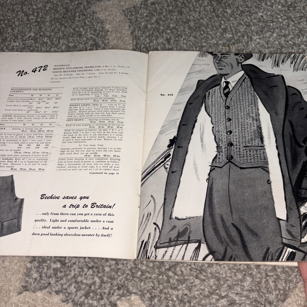Antique Hand Knits by Beehive Sweaters for Men Pattern Book