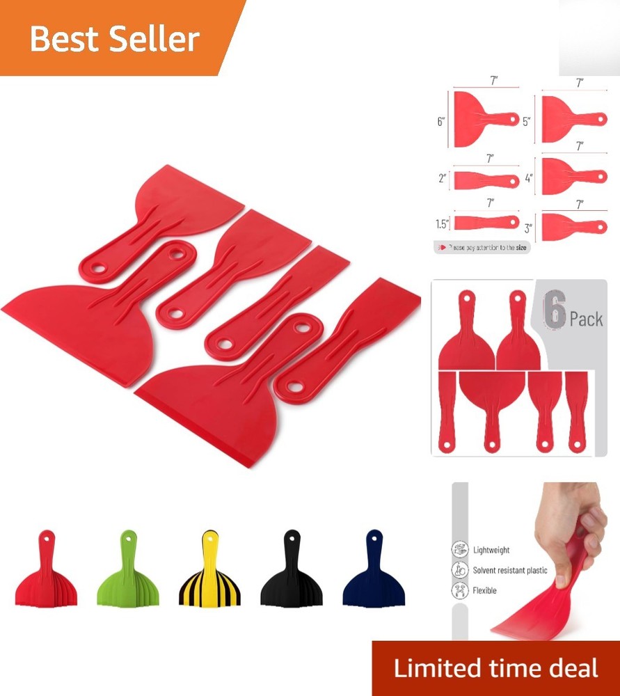 Bates 6 Pack Plastic Putty Knife Set - Paint Scraper, Spackle Tool, Spreader