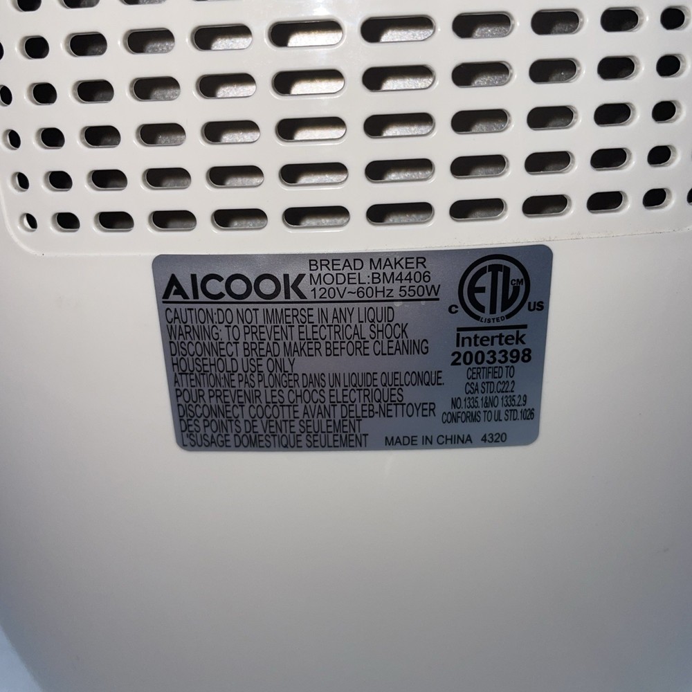 AICOOK 2LB Automatic Bread Maker Machine Tested Working BM4406, White