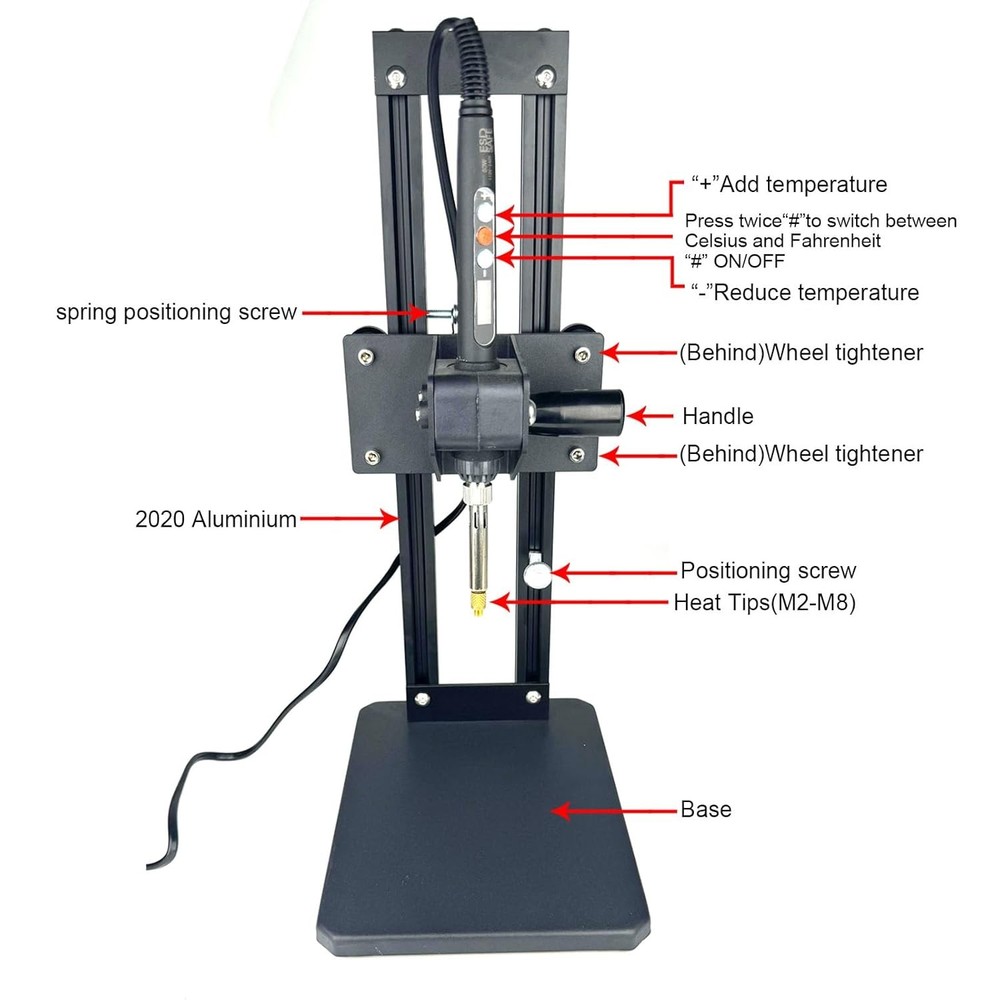 Vertical Heat Press Machine-Heat Set Insert Tool (Insertion Height 210mm) with H