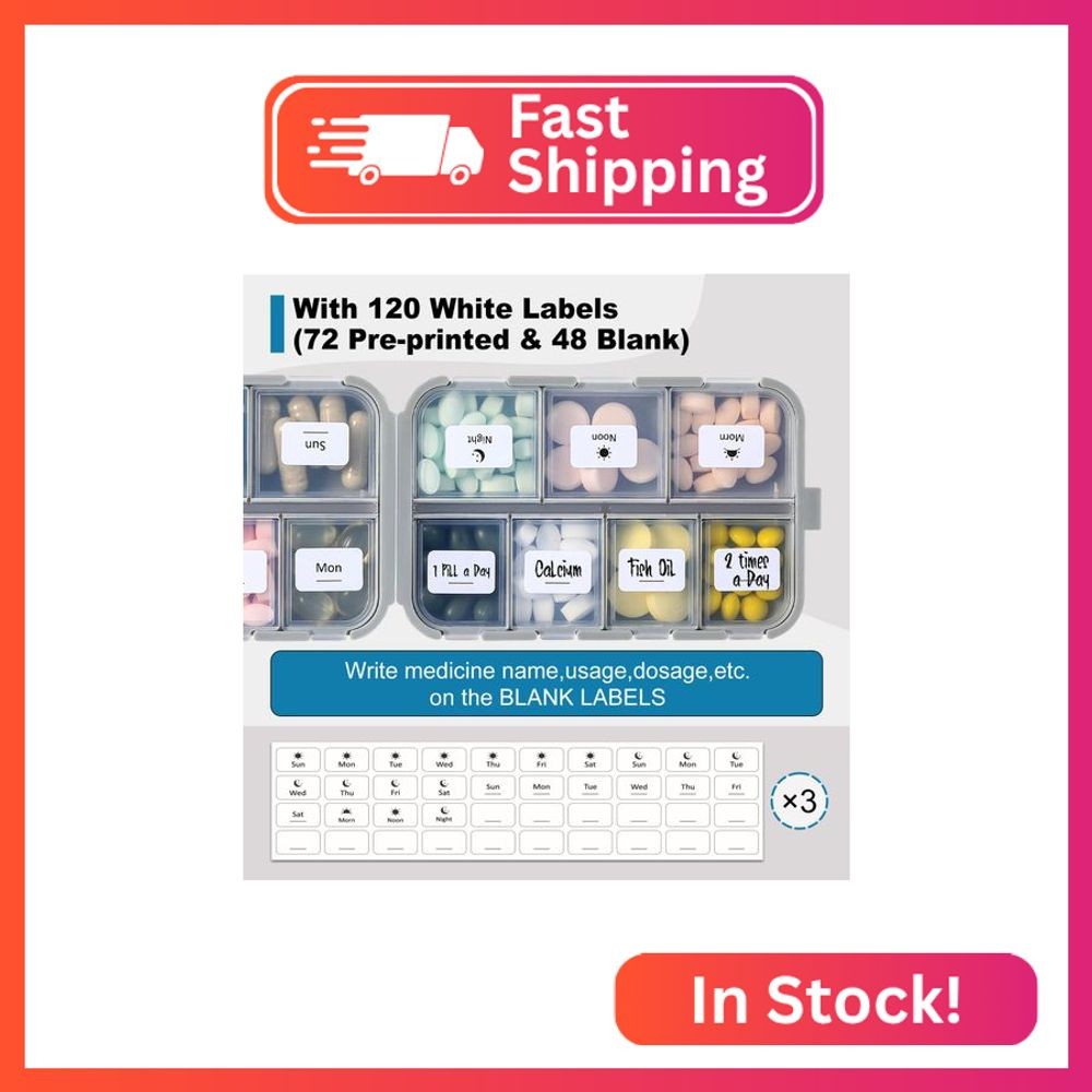 3 Pack, 14 GRIDS Travel Pill Organizer Box with Labels - Travel Medicine Case Ki