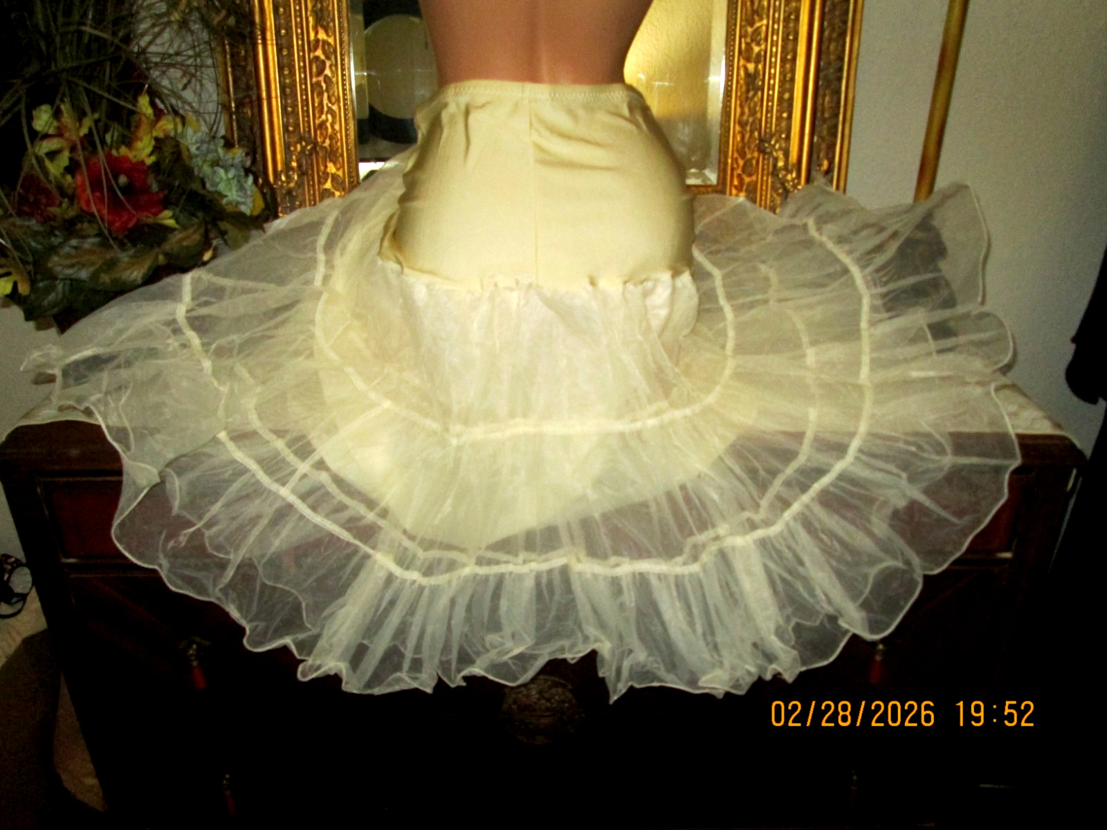Cream ivory Tutu Petticoat Tulle Slip Skirt Elastic Waist Tiered Large