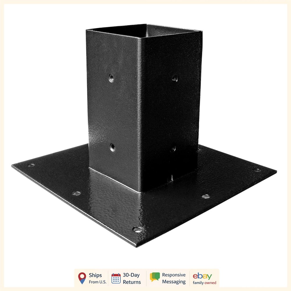 Black Surface Mount Base Plate for Mailbox Post, Galvanized Steel Construction