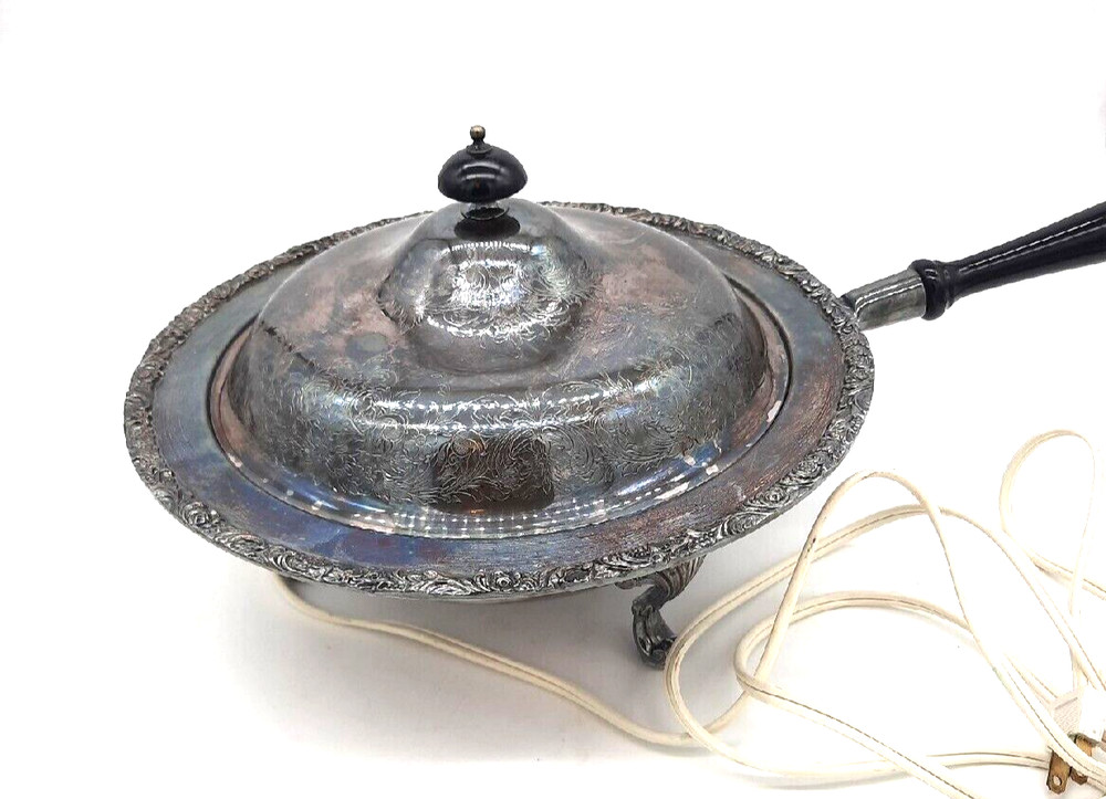 Vtg Webster Wilcox Electric Silverplate Footed Covered Warming Buffet Server