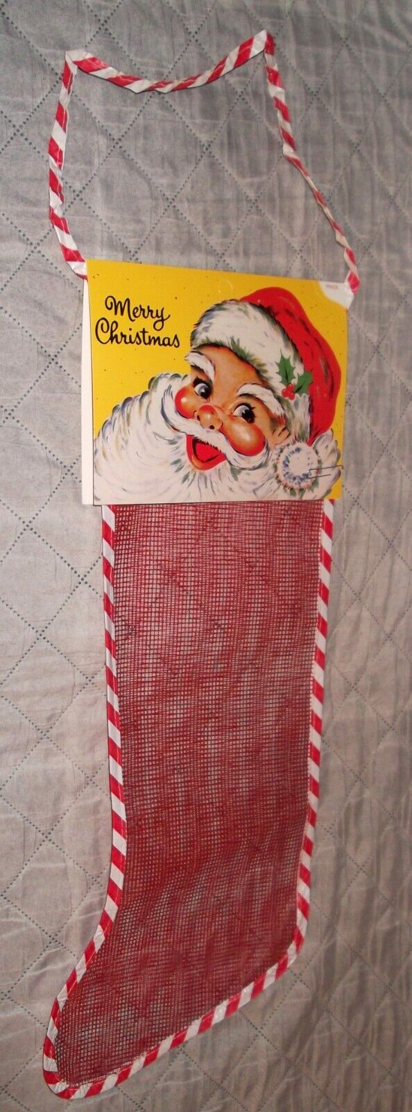 LARGE 20" Vtg Mesh Net XL Christmas Stocking W/Santa Header Unused Fillable NOS