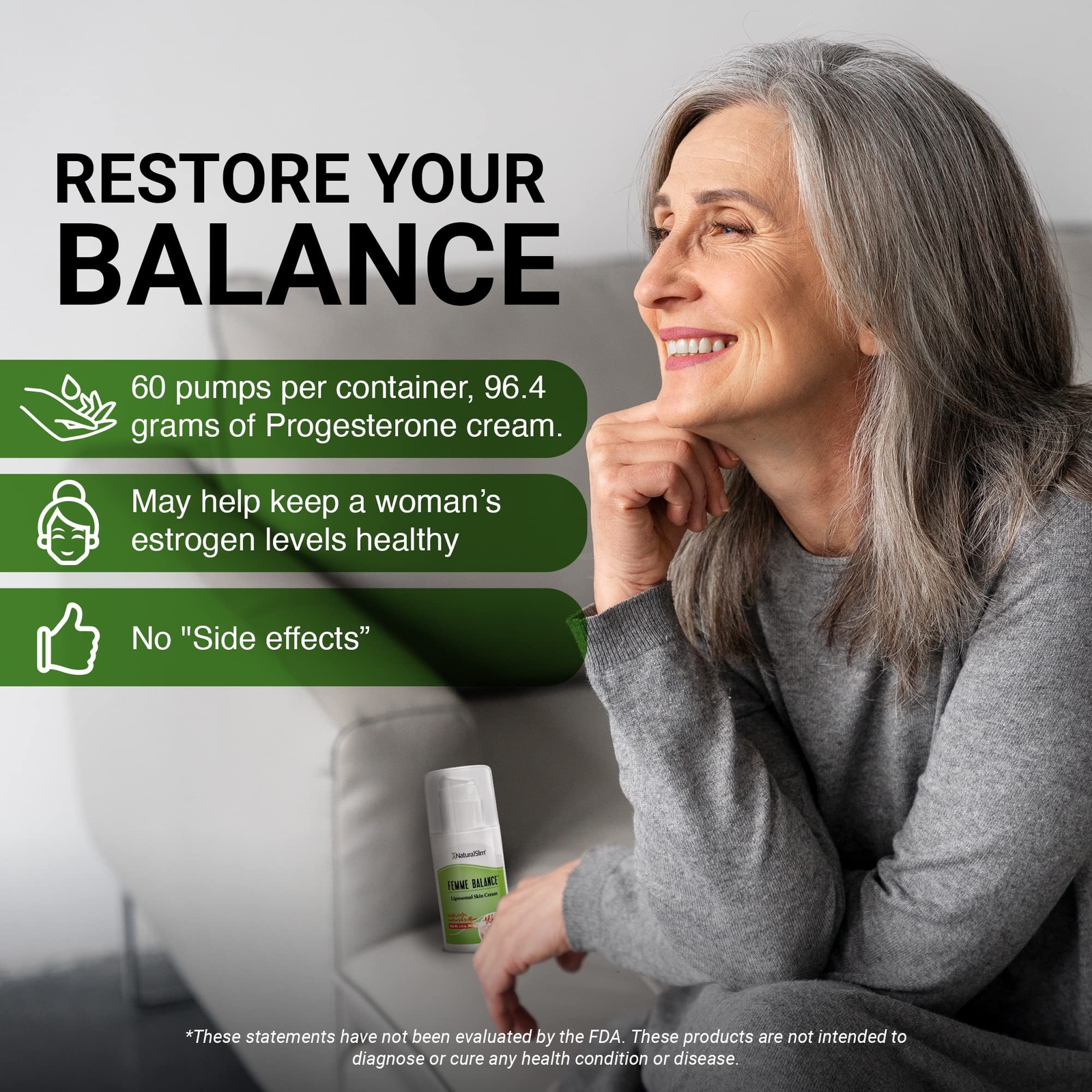 NaturalSlim Femme Balance - Progesterone Cream for Women, Liposomal Skin Cream