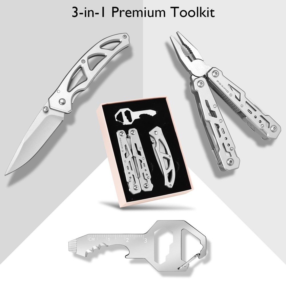 Multitool Gifts for Men, Multi-tool Pliers & Pocket 3-Piece EDC Tool Set Pack...