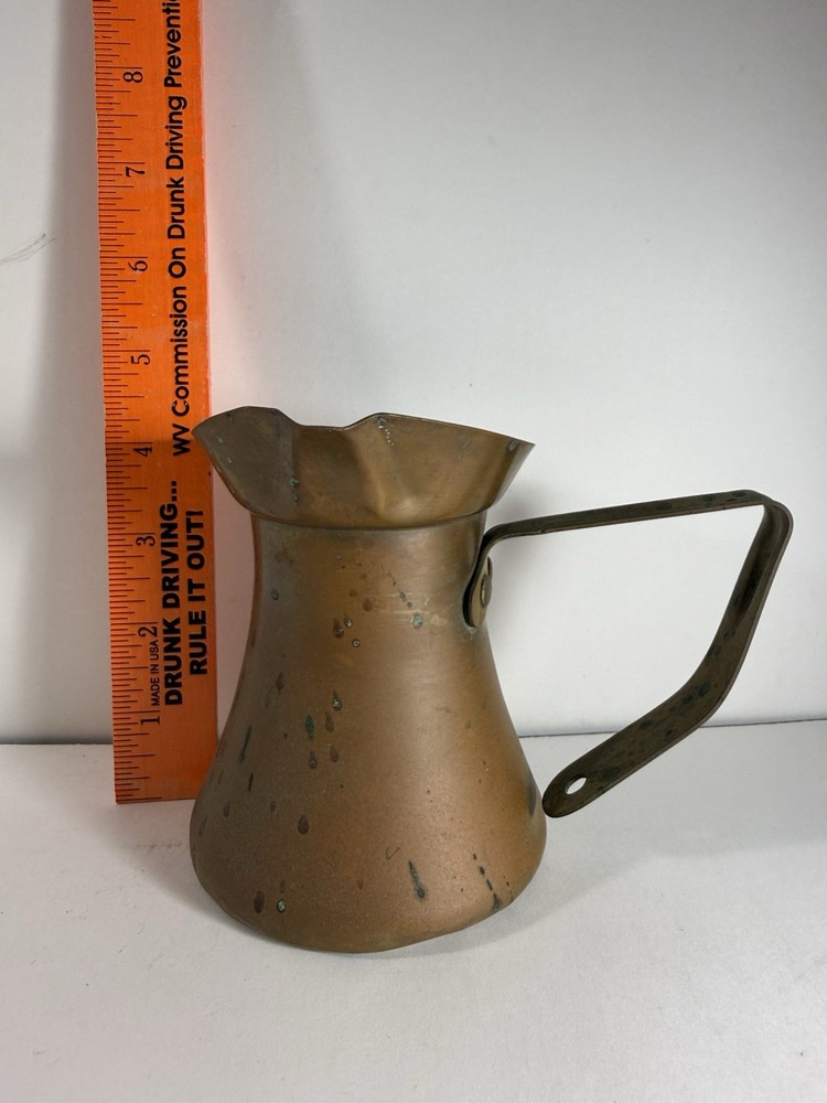 Vintage Primitive Copper Pitcher Creamer Syrup Coffee Handle
