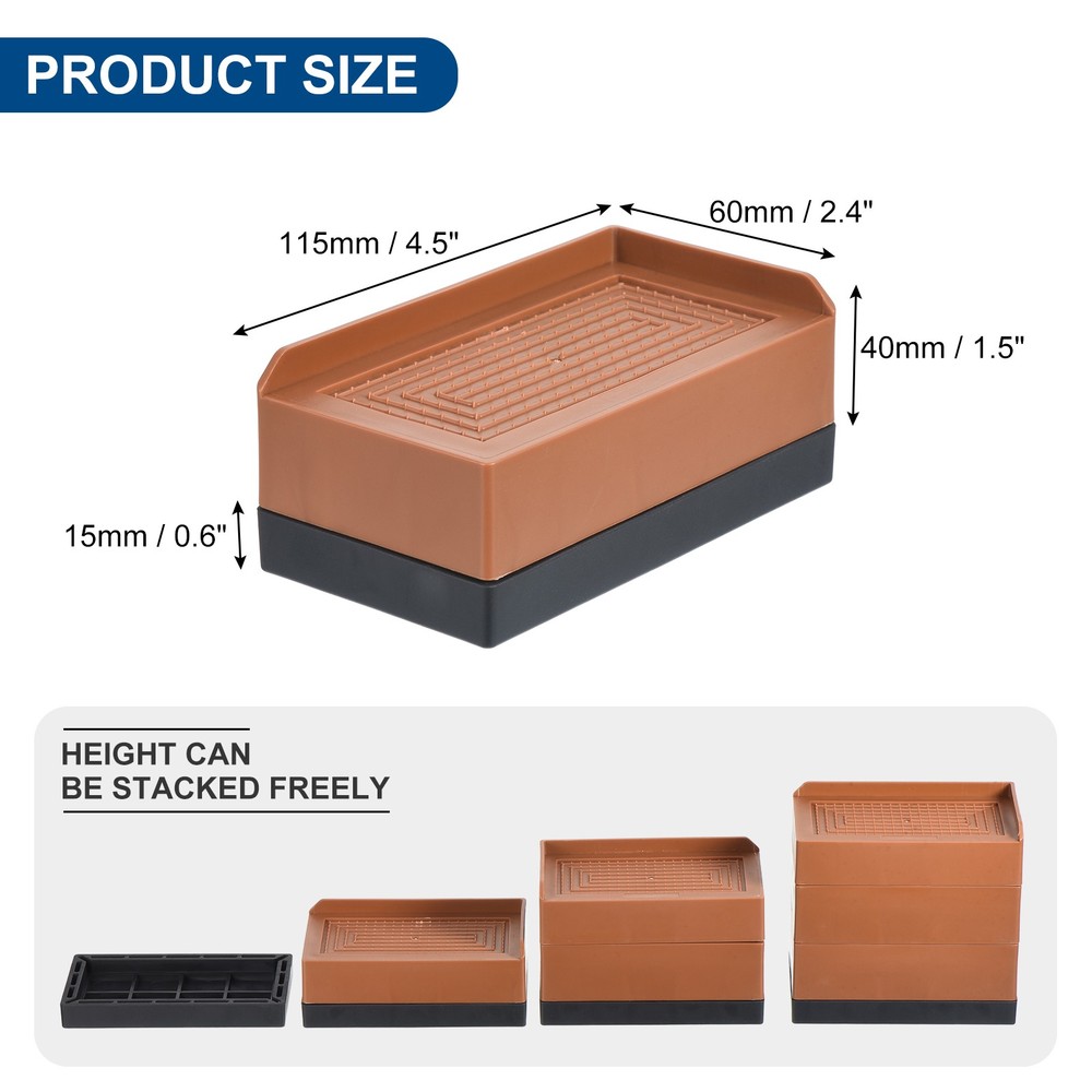 4Pcs 4.3" Adjustable Rectangle Furniture Risers Bed Couch Lifter Brown