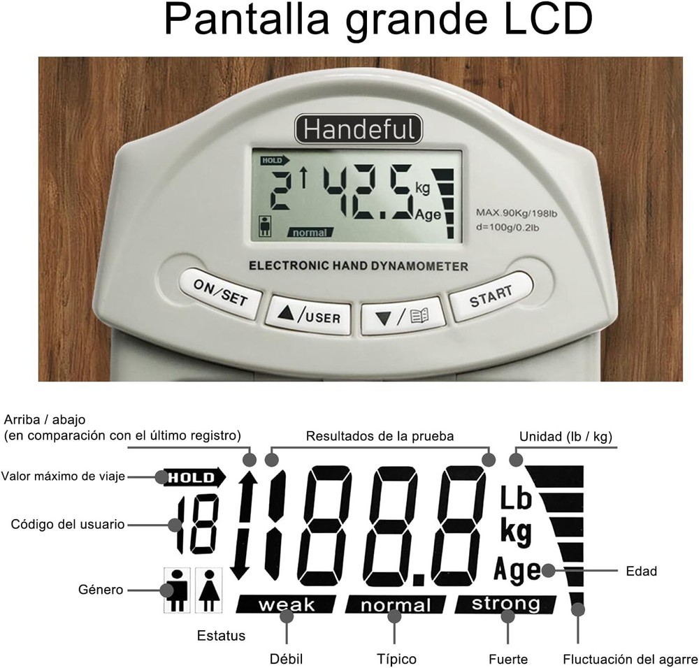 Handeful Grip Strength Tester Trainer - Dynamometer Handgrip Measurer Grey