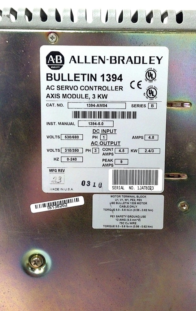 Allen-Bradley 1394-AM04 AC Servo Controller 3 kW Axis Module