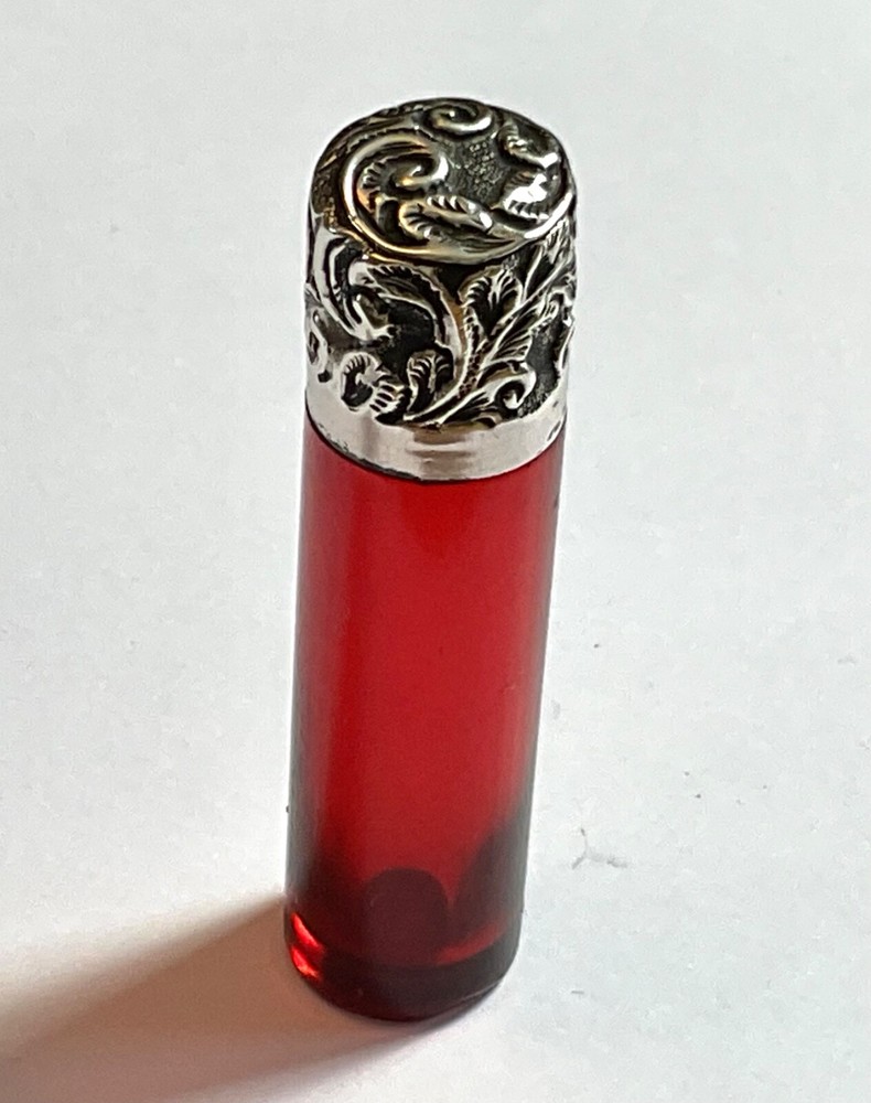Victorian Ruby Red Glass Silver Mounted Scent Perfume Bottle by Charles Mappin