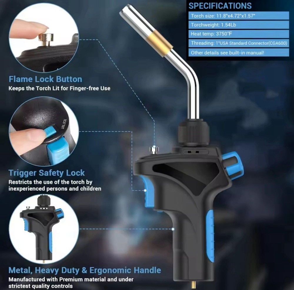 Propane Torch Head MAPP Gas Burner Adjustable Flame Welding Tool