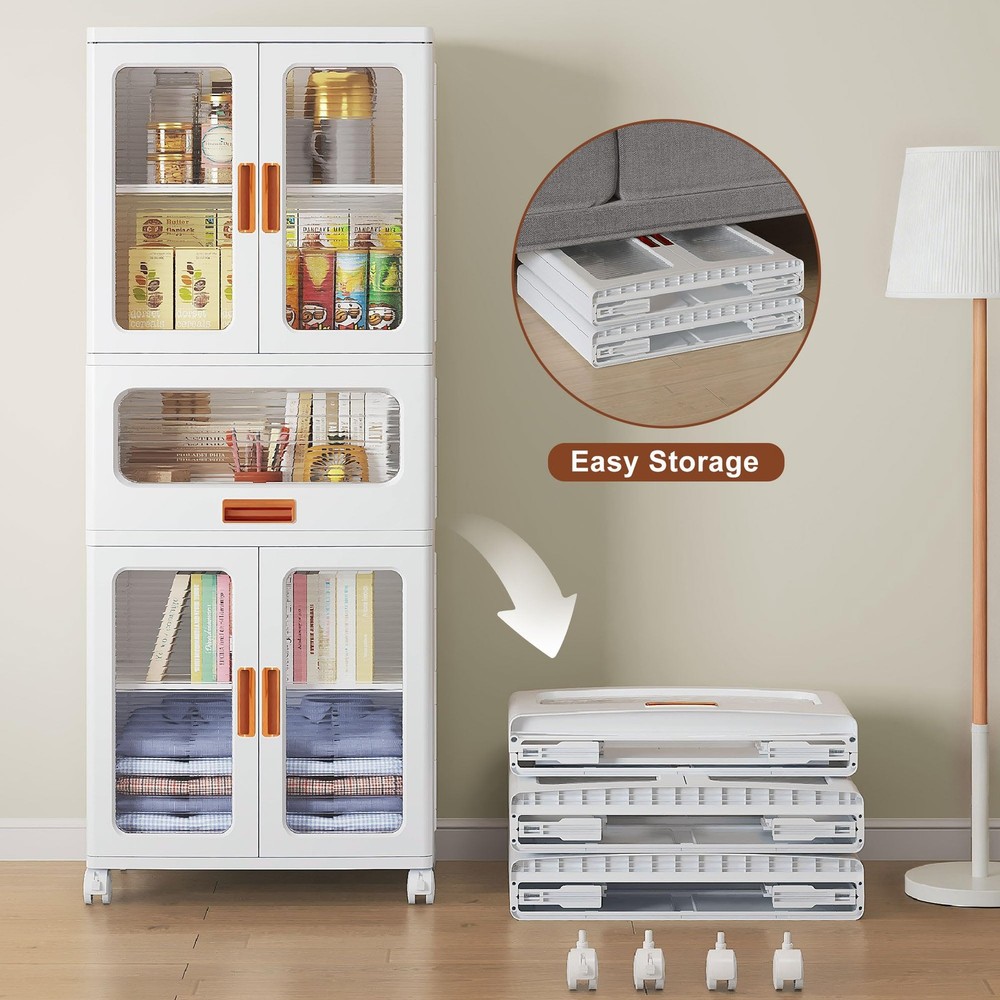 226QT Stackable Storage Bins with Lids, Large Storage Cabinet with Drawer and...
