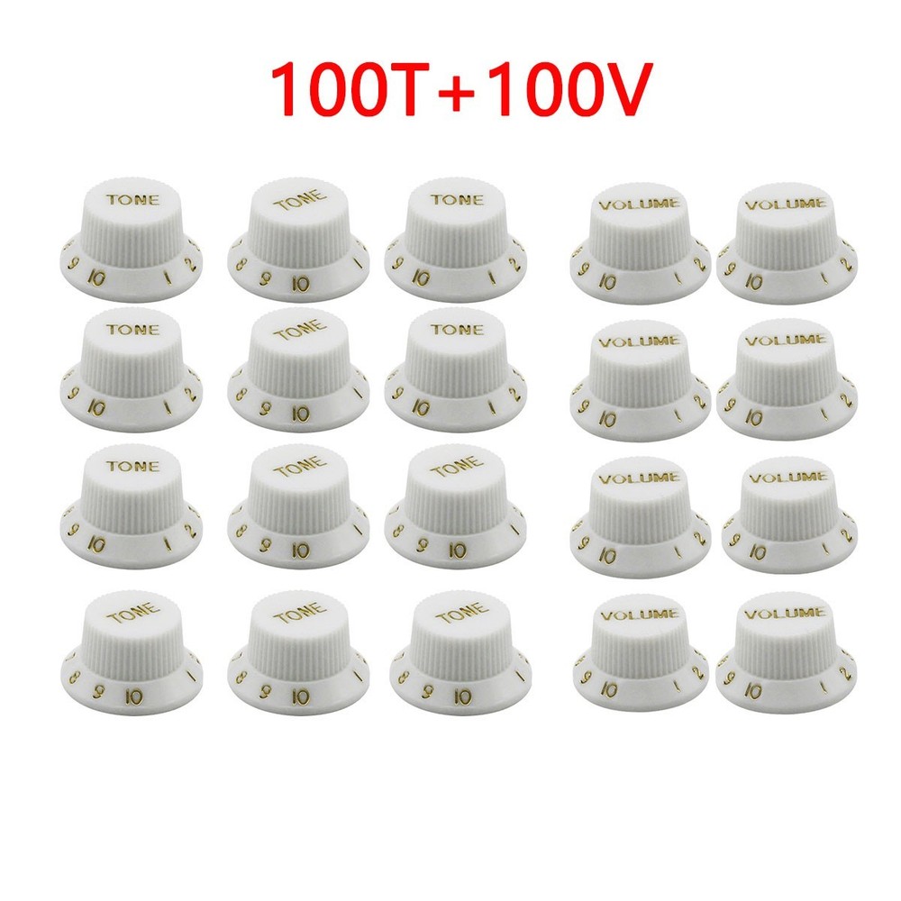Sets of White 100 Volume & 100 Tone Knobs FD ST Style Guitar Knobs Plastic