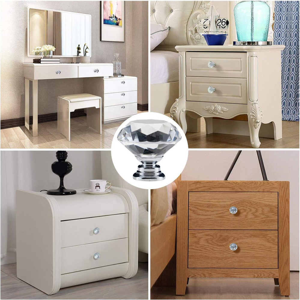 12 Pack Drawer Knobs Diamond Shaped Crystal Glass 30mm Cabinet Knobs Pull Handle