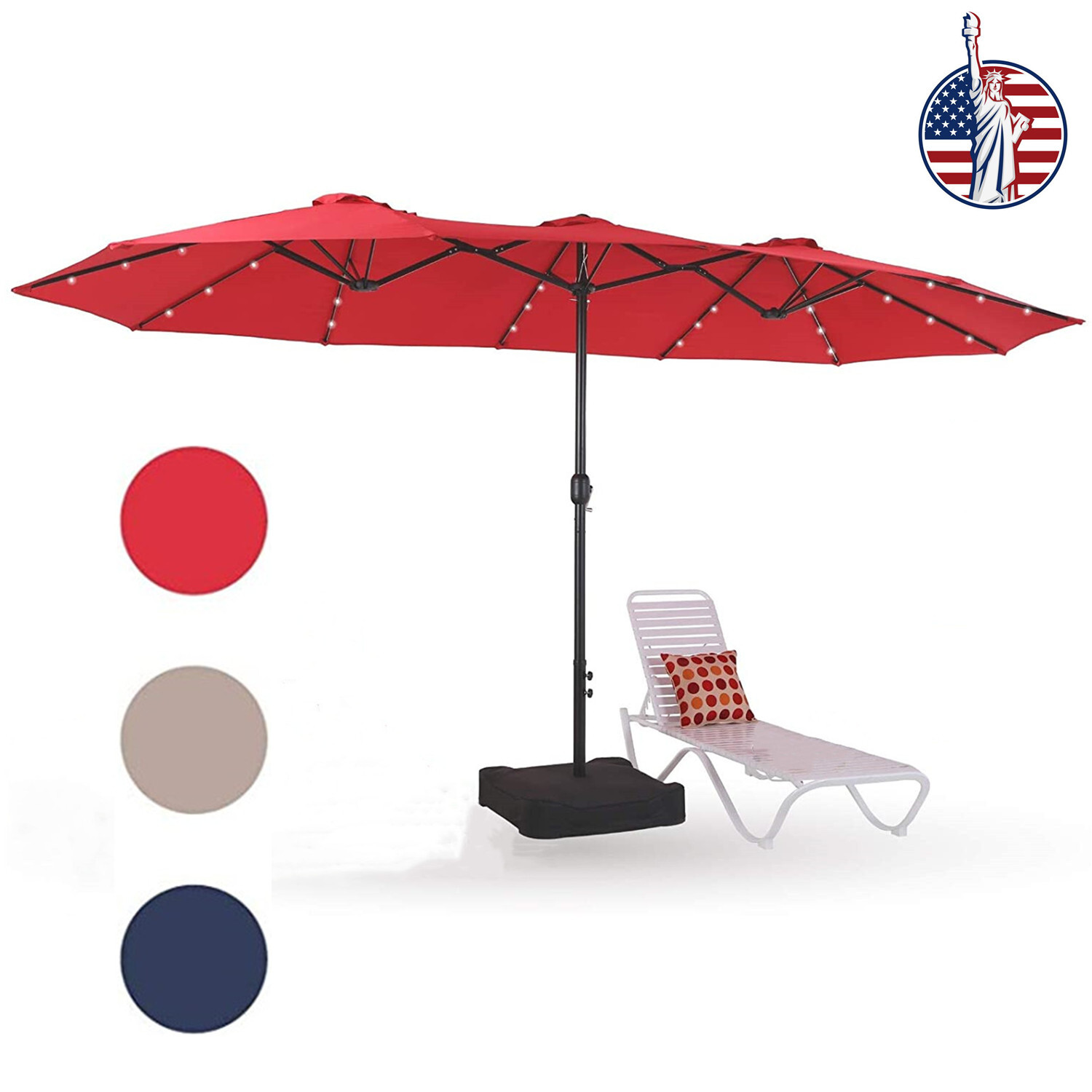 15FT Patio Umbrella Outdoor Double-Sided Umbrella with Solar Light 36 LED Lights