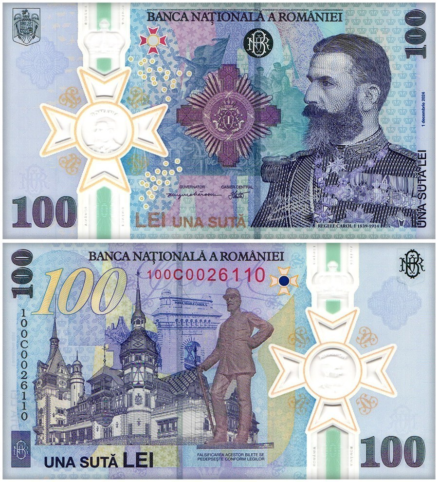 Romania 100 Lei, 2024, P-127, UNC Commemorative Polymer, w/ Folder and Envelope