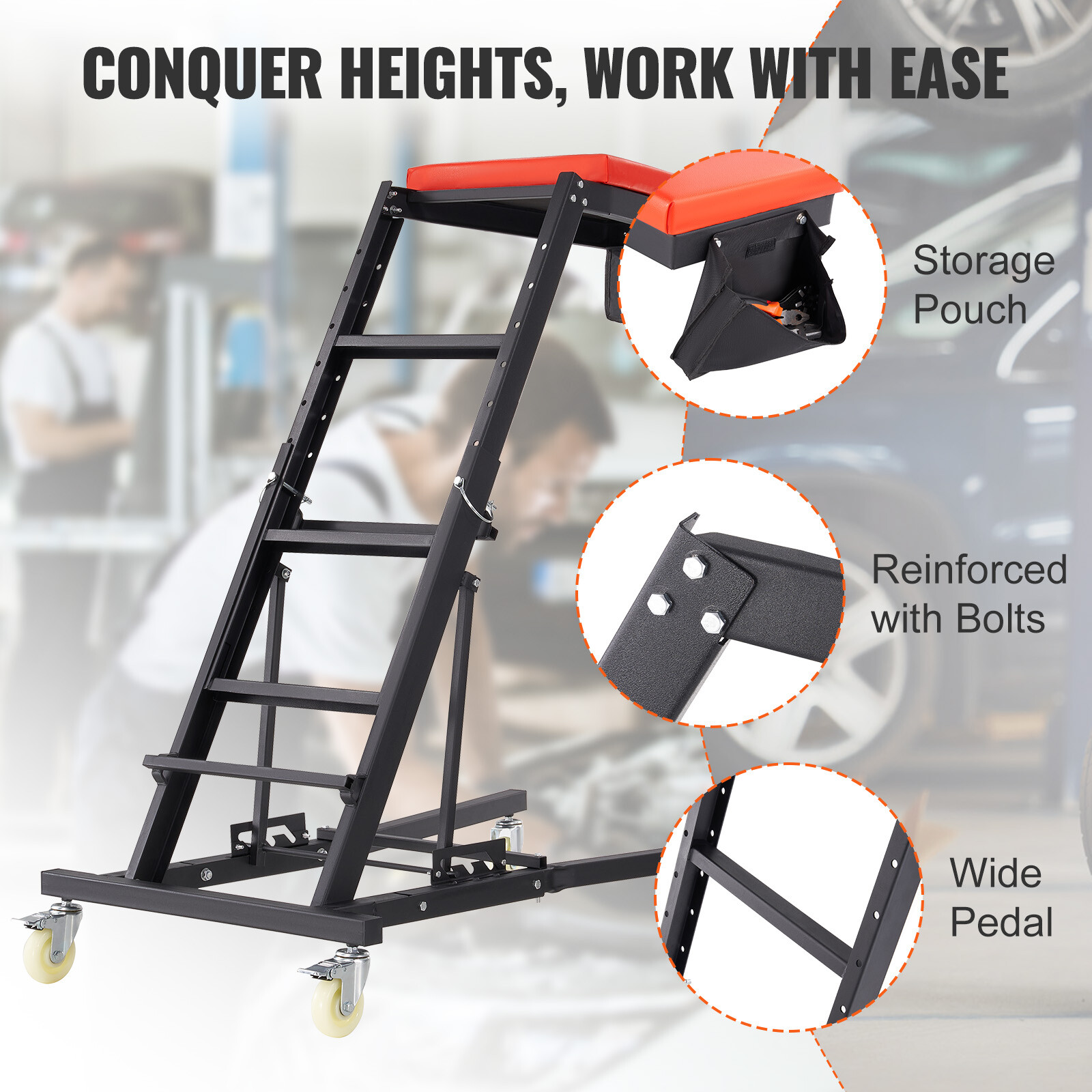 VEVOR Automotive Topside Creeper Adjustable 48"-76"400LBS Engine Movable Ladder