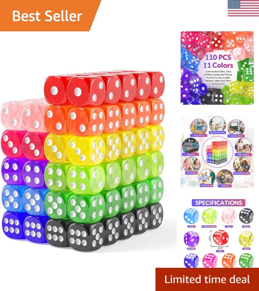 Versatile 110-Piece Colored Dice Set - Perfect for Classroom & Craft Projects