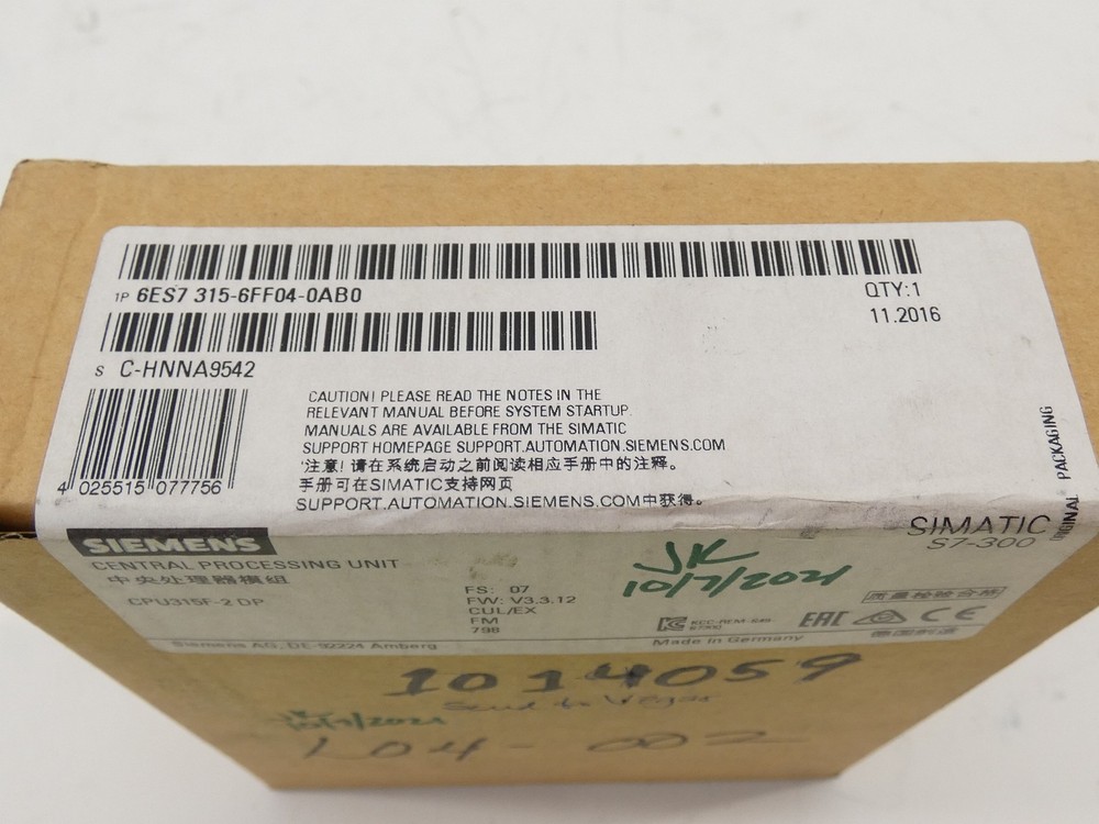Siemens 6ES7 315-6FF04-0AB0 SIMATIC S7-300 Central Processing Unit CPU315F-2 ...
